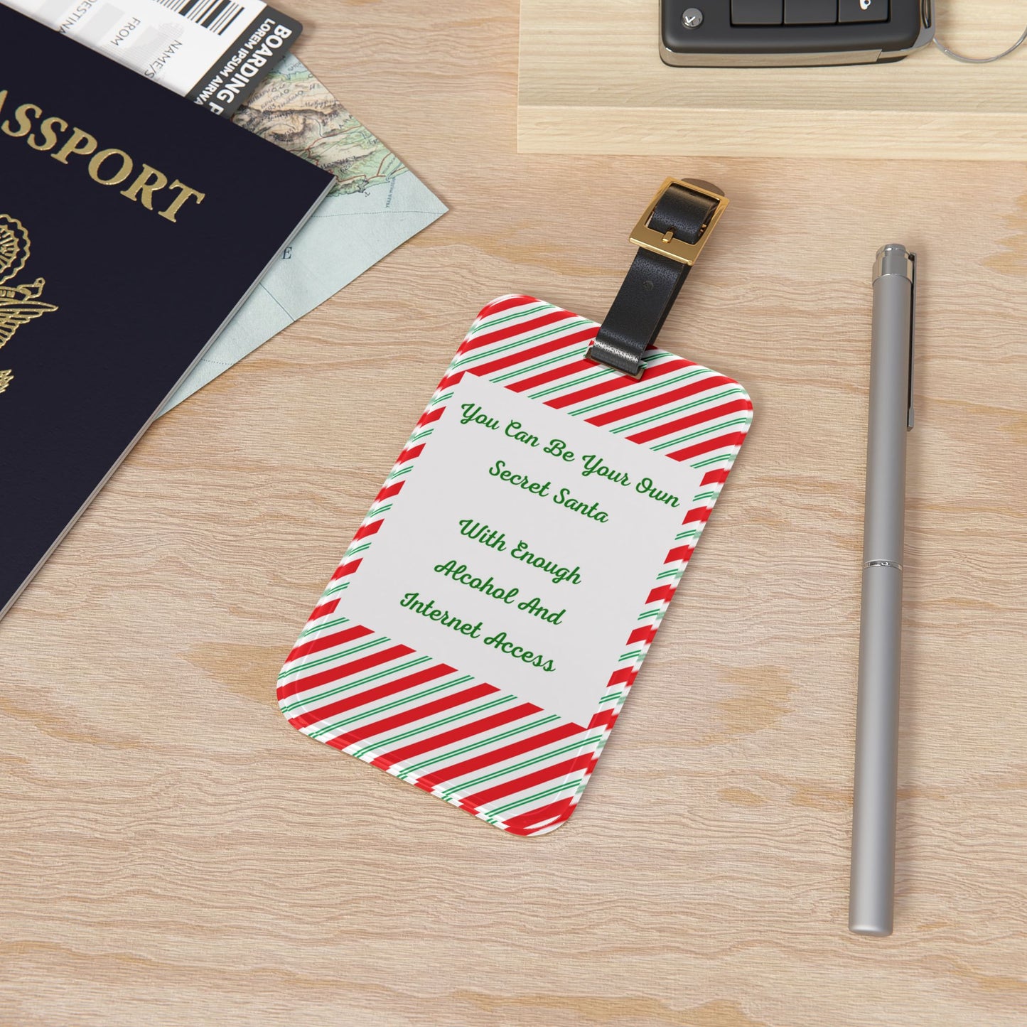 Your Own Secret Santa Leather Strap Luggage Tag