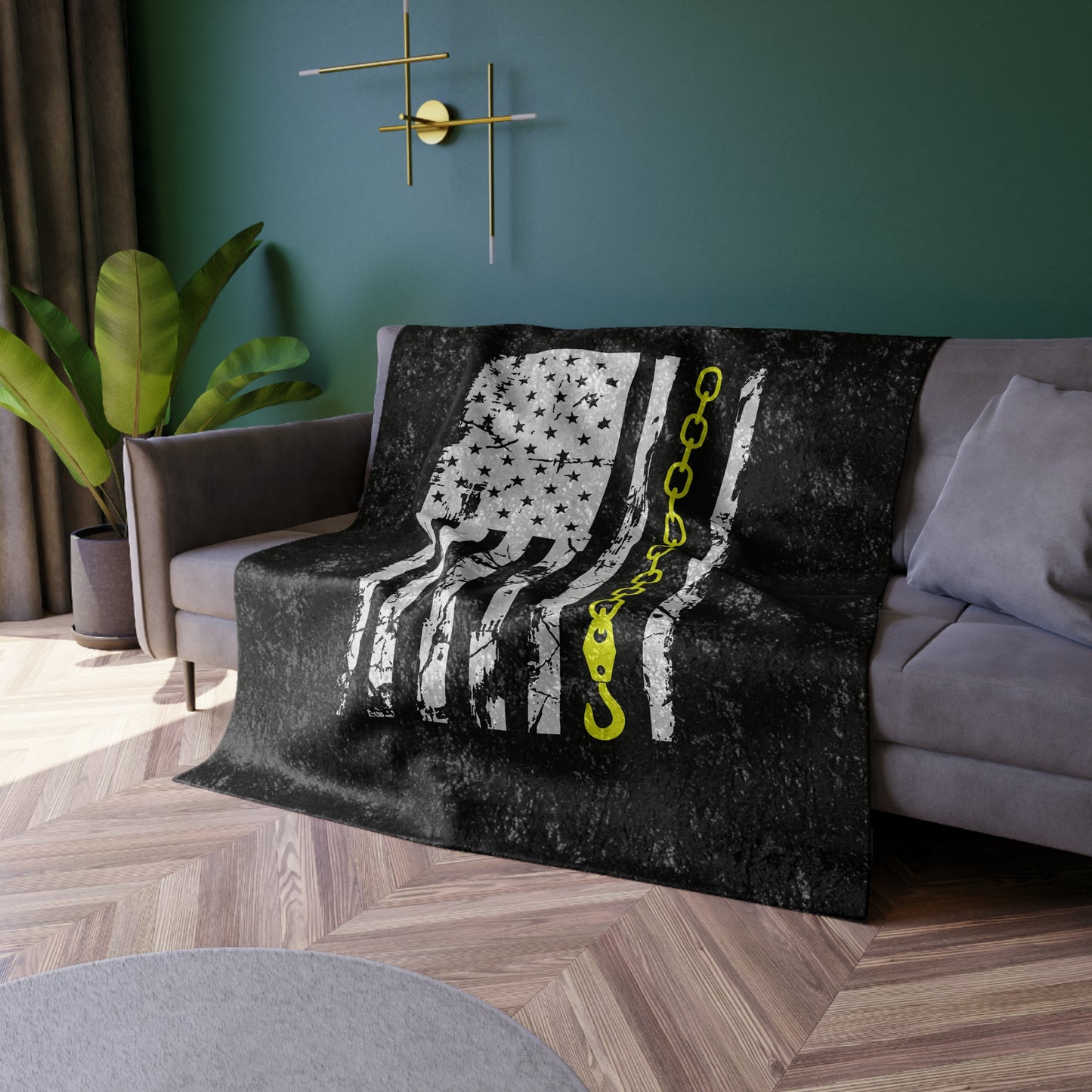 Thin Yellow Line Crushed Velvet Blanket