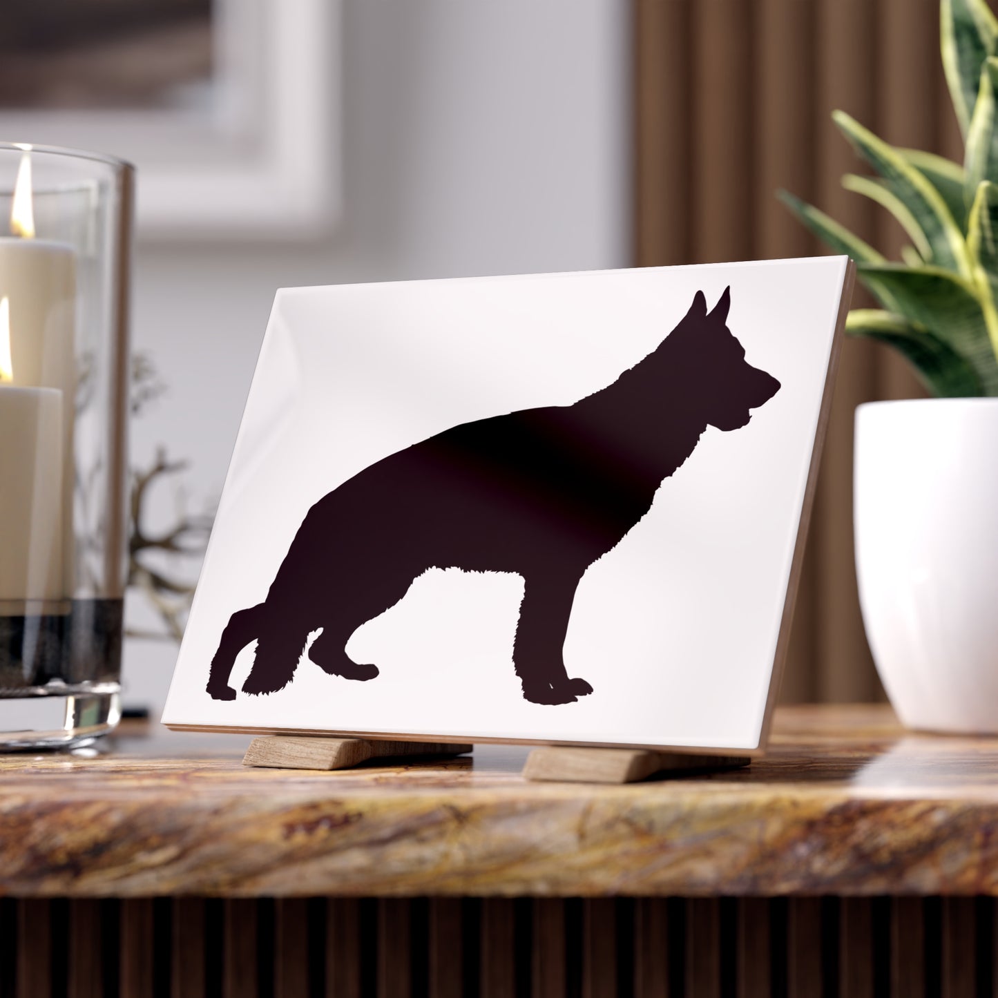 German Shepherd Silhouette Ceramic Photo Tile