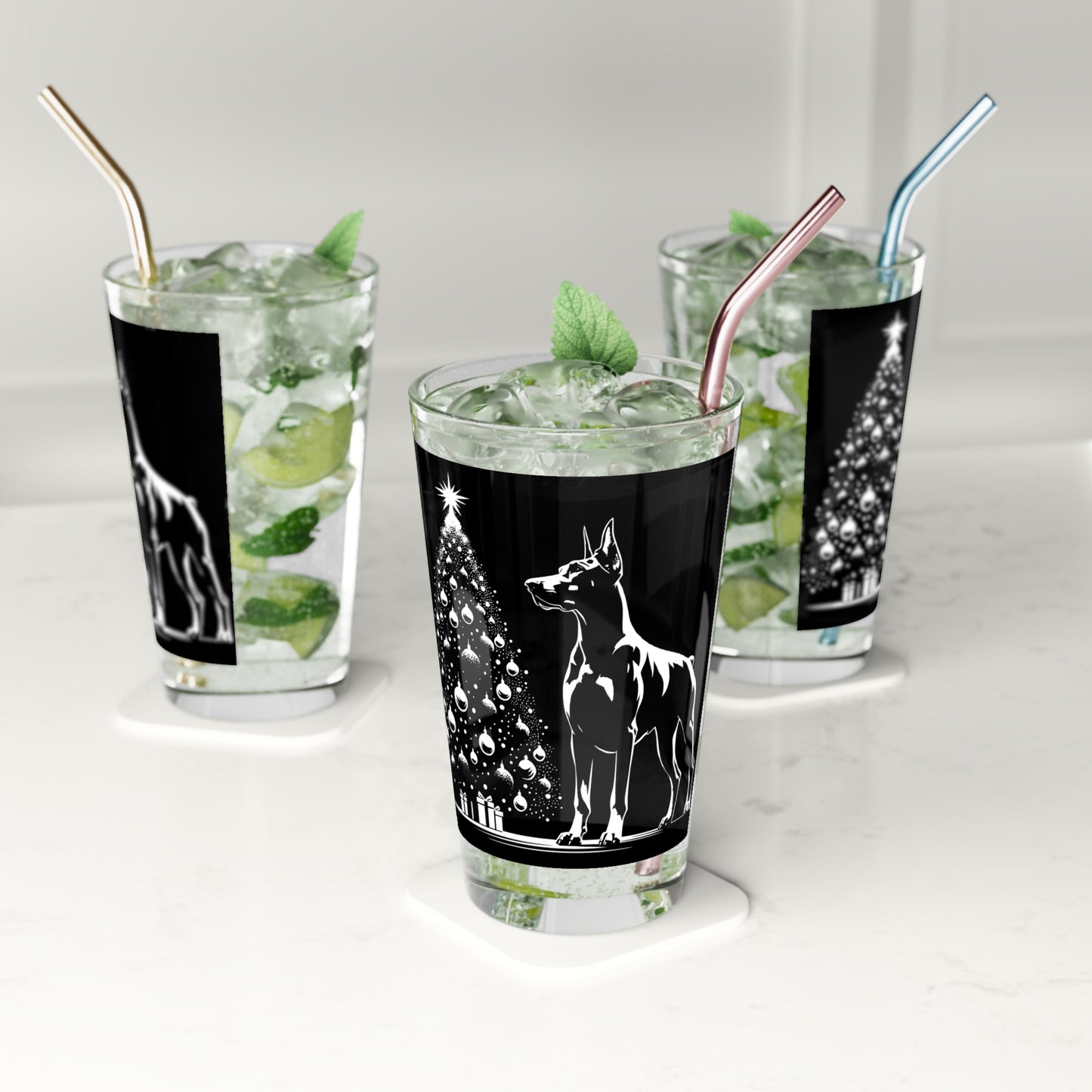 Doberman Christmas Tree Drinking Glass