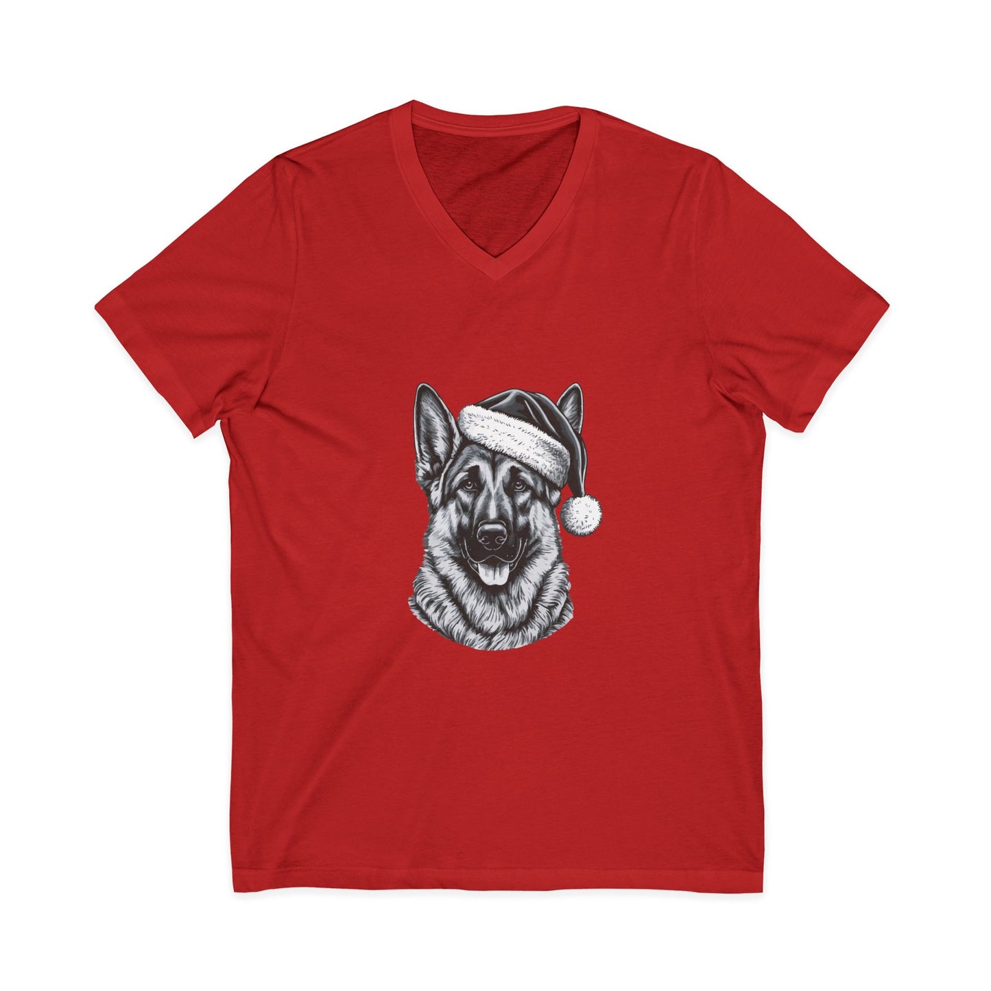 Santa Paws German Shepherd Unisex Short Sleeve V-Neck Tee