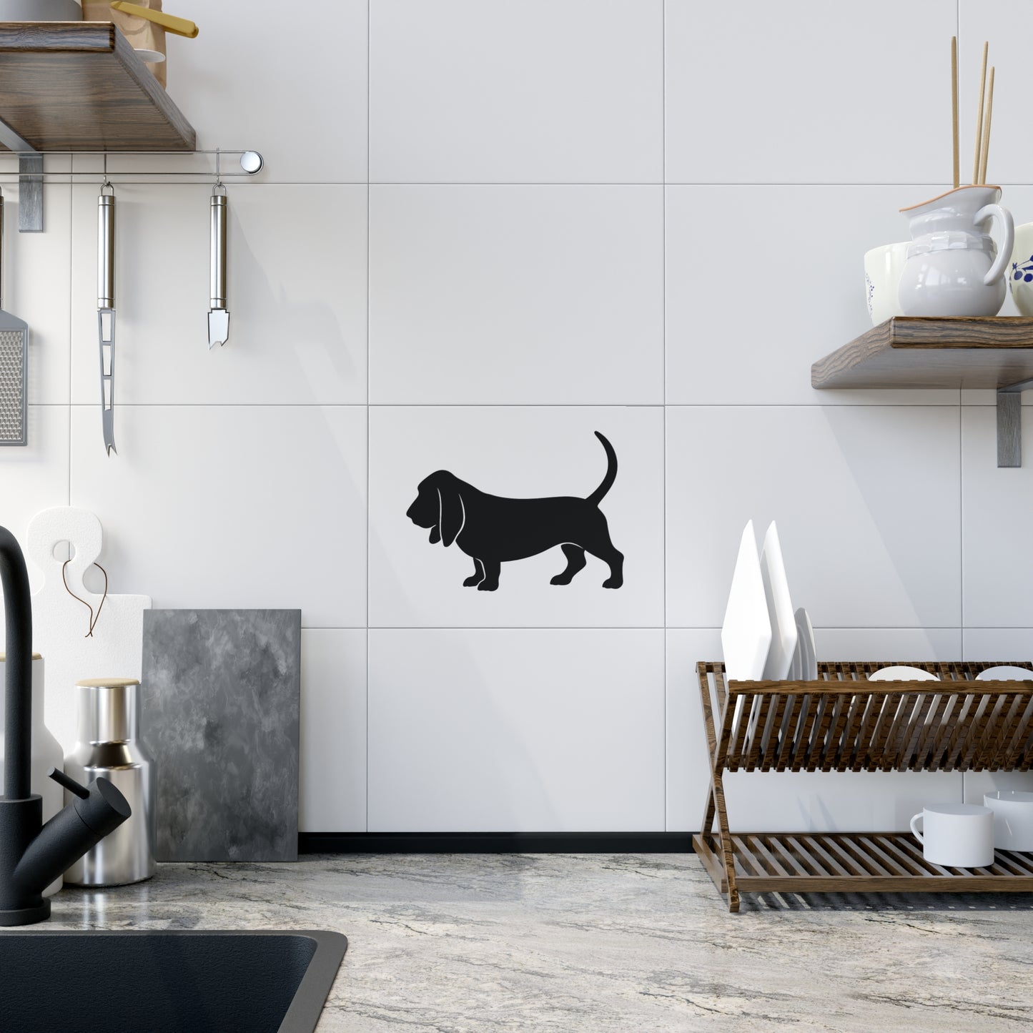 Basset Hound Silhouette Ceramic Photo Tile