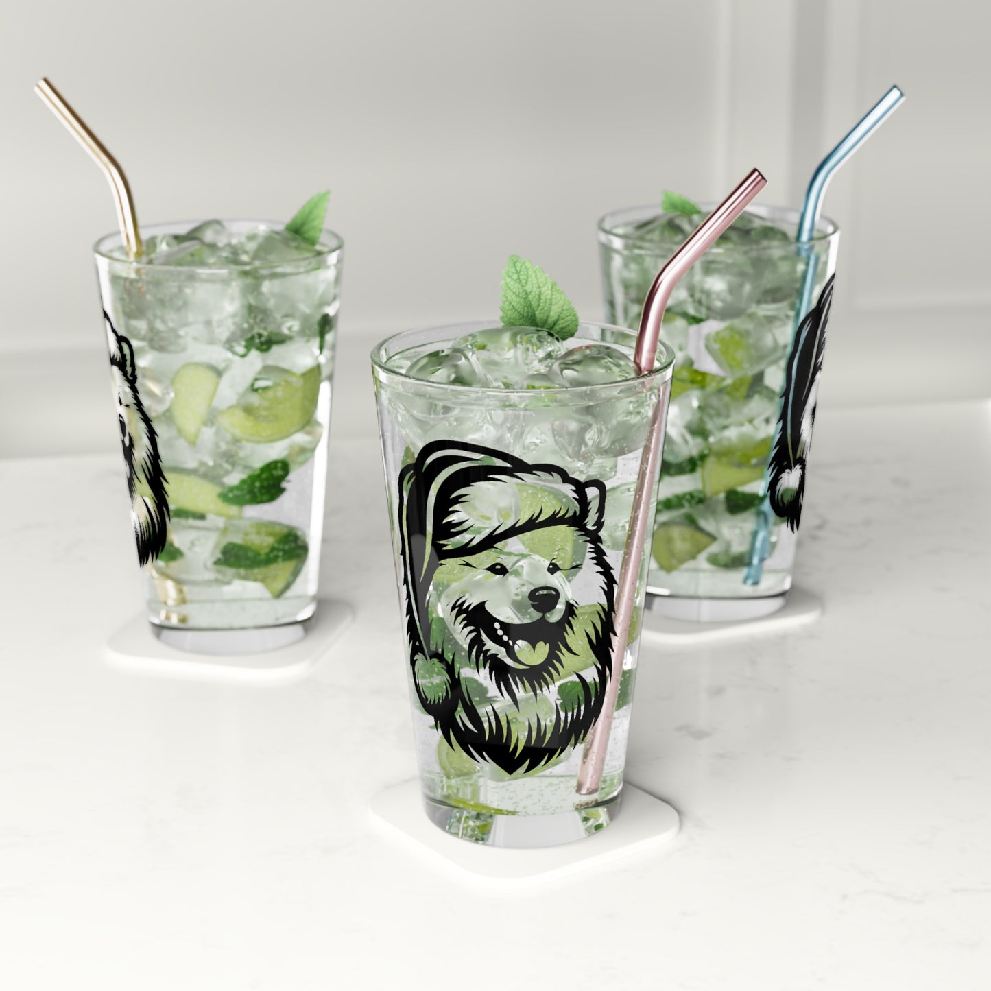 Santa Paws Samoyed Drinking Glass