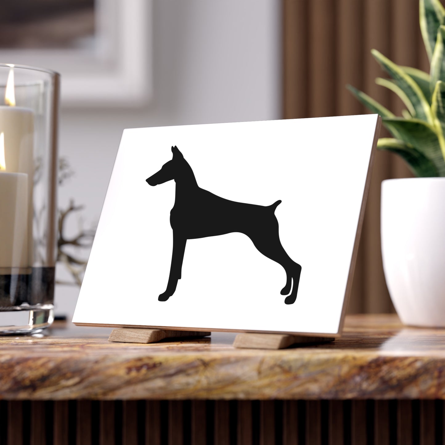 Doberman Silhouette Ceramic Photo Tile