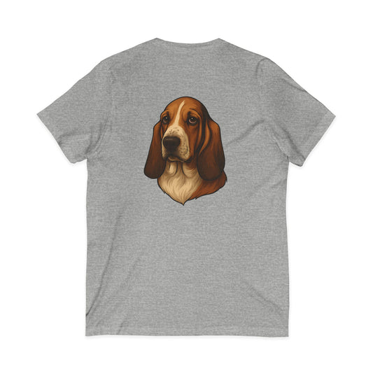Basset Hound Head Unisex Short Sleeve V-Neck Tee