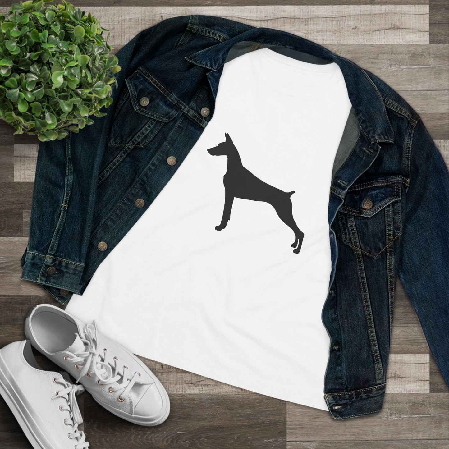 Doberman Silhouette Women's Short Sleeve Crewneck Tee