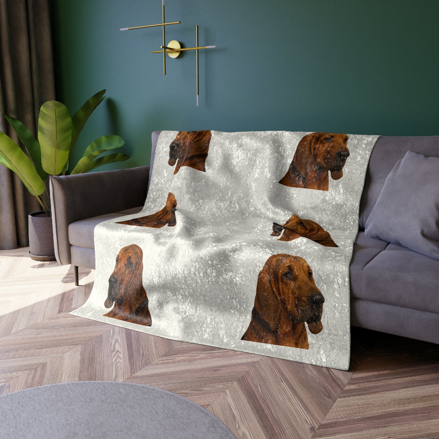Bloodhound Head Crushed Velvet Blanket