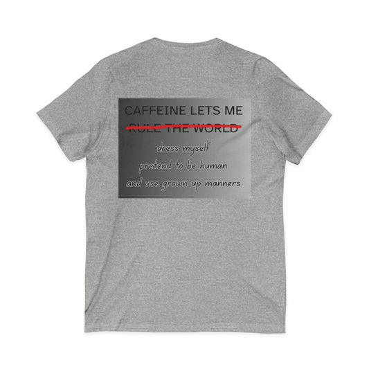 Caffeine Lets Me Unisex Short Sleeve V-Neck Tee