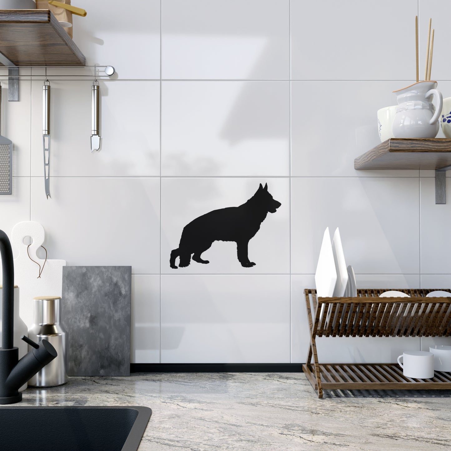 German Shepherd Silhouette Ceramic Photo Tile