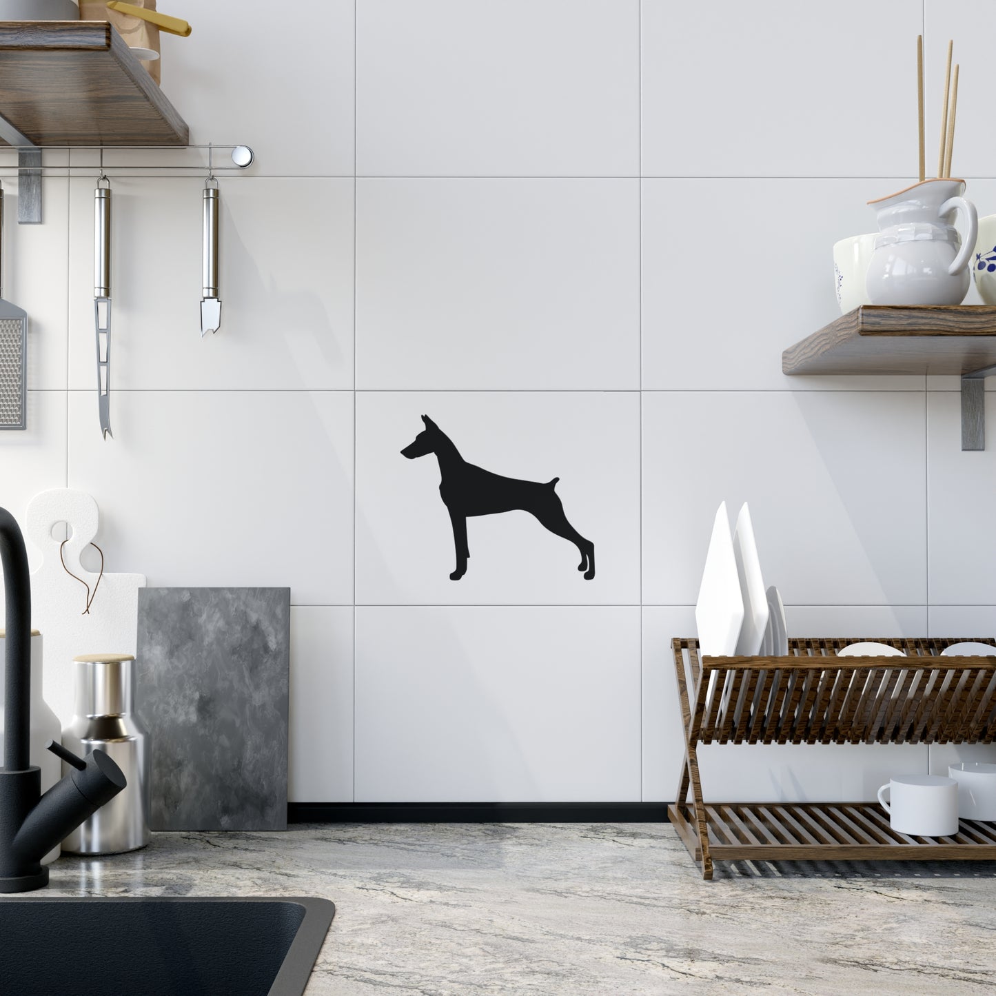 Doberman Silhouette Ceramic Photo Tile
