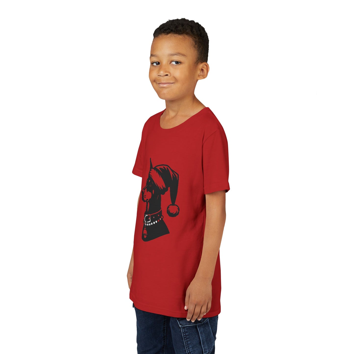 Santa Paws Doberman Youth Unisex Short Sleeve Crewneck Tee