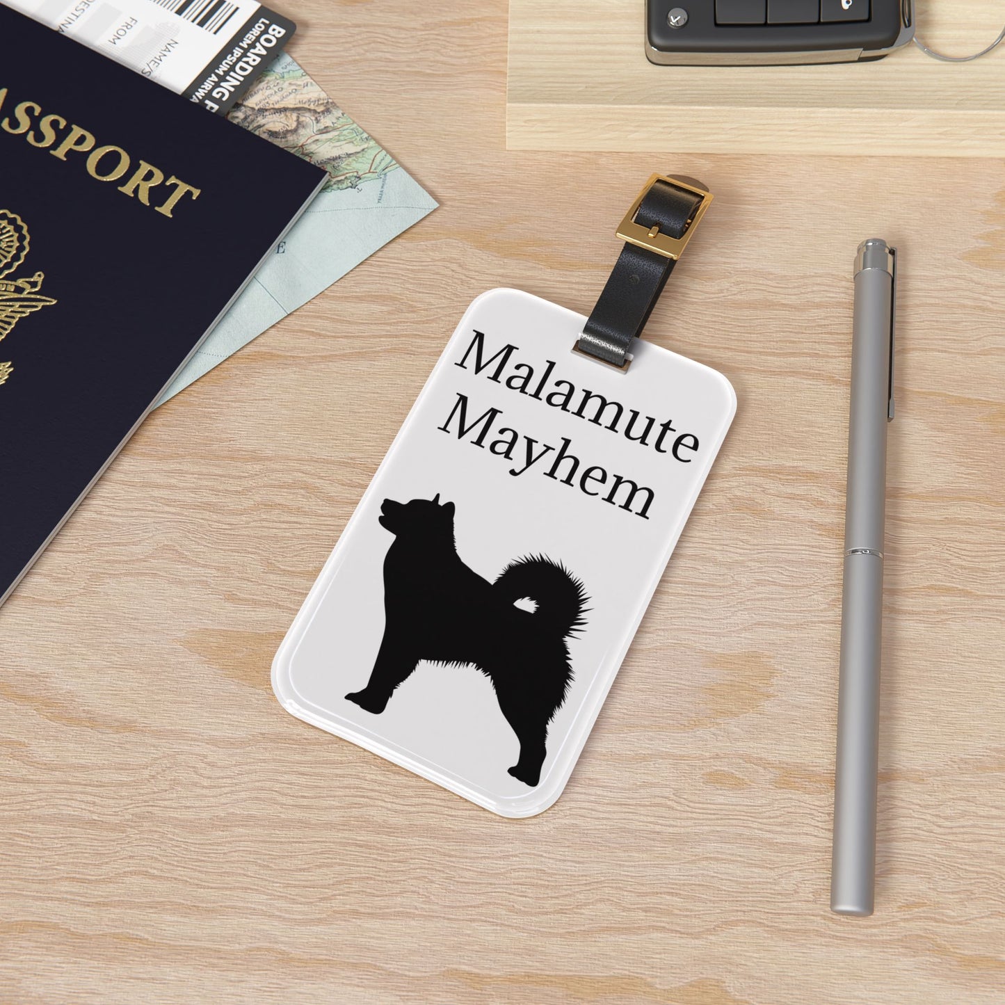 Malamute Mayhem Leather Strap Luggage Tag