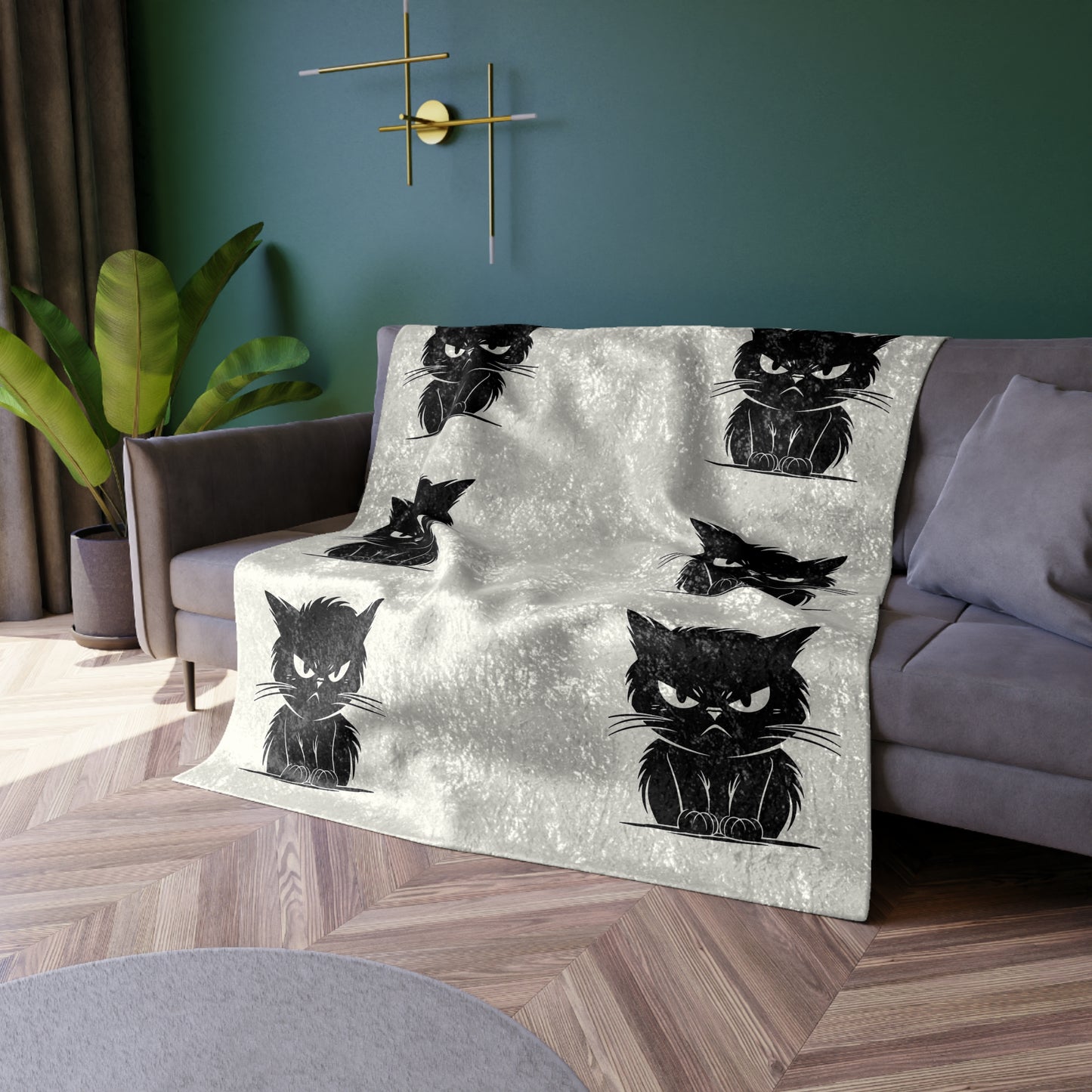 Angry Cat Crushed Velvet Blanket