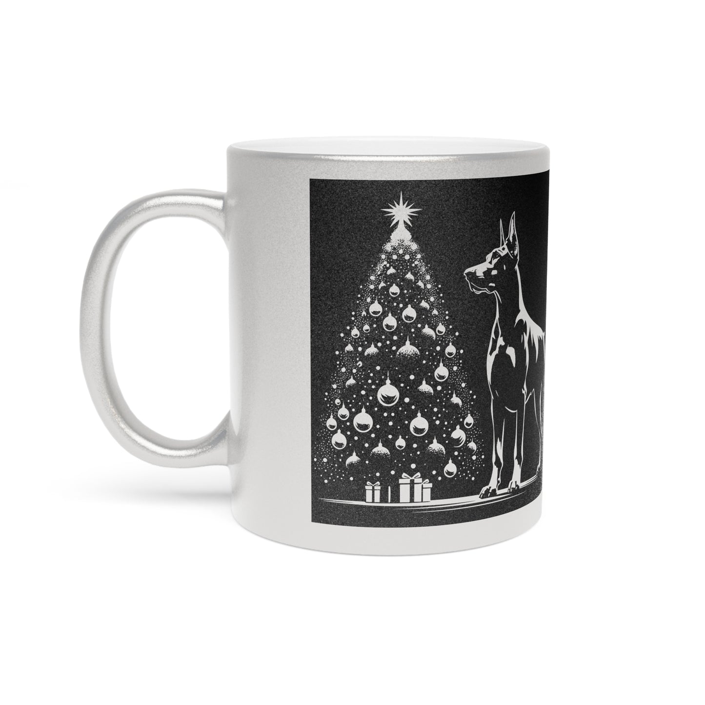 Doberman Christmas Tree Metallic Coffee Mug
