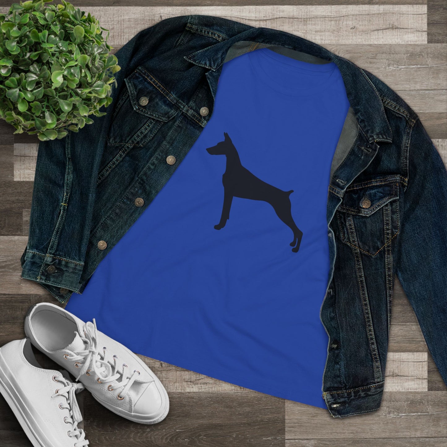 Doberman Silhouette Women's Short Sleeve Crewneck Tee