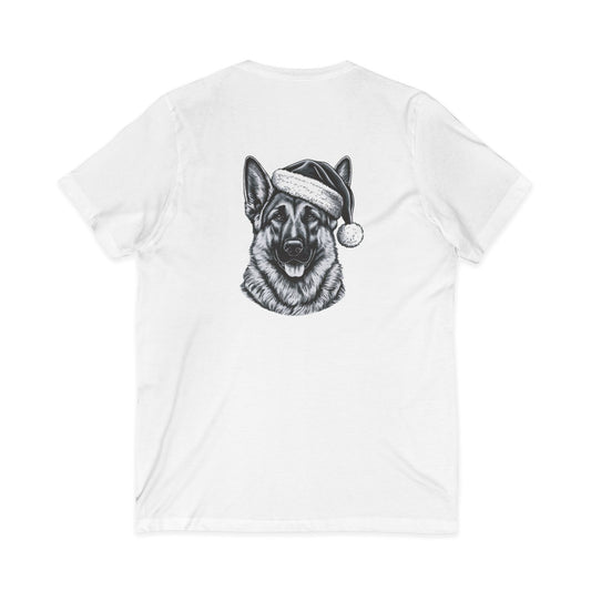 Santa Paws German Shepherd Unisex Short Sleeve V-Neck Tee