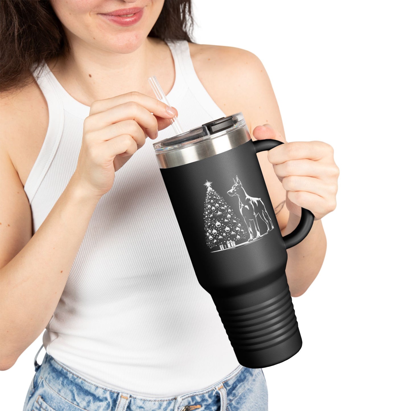 Doberman Christmas Tree Insulated Travel Mug