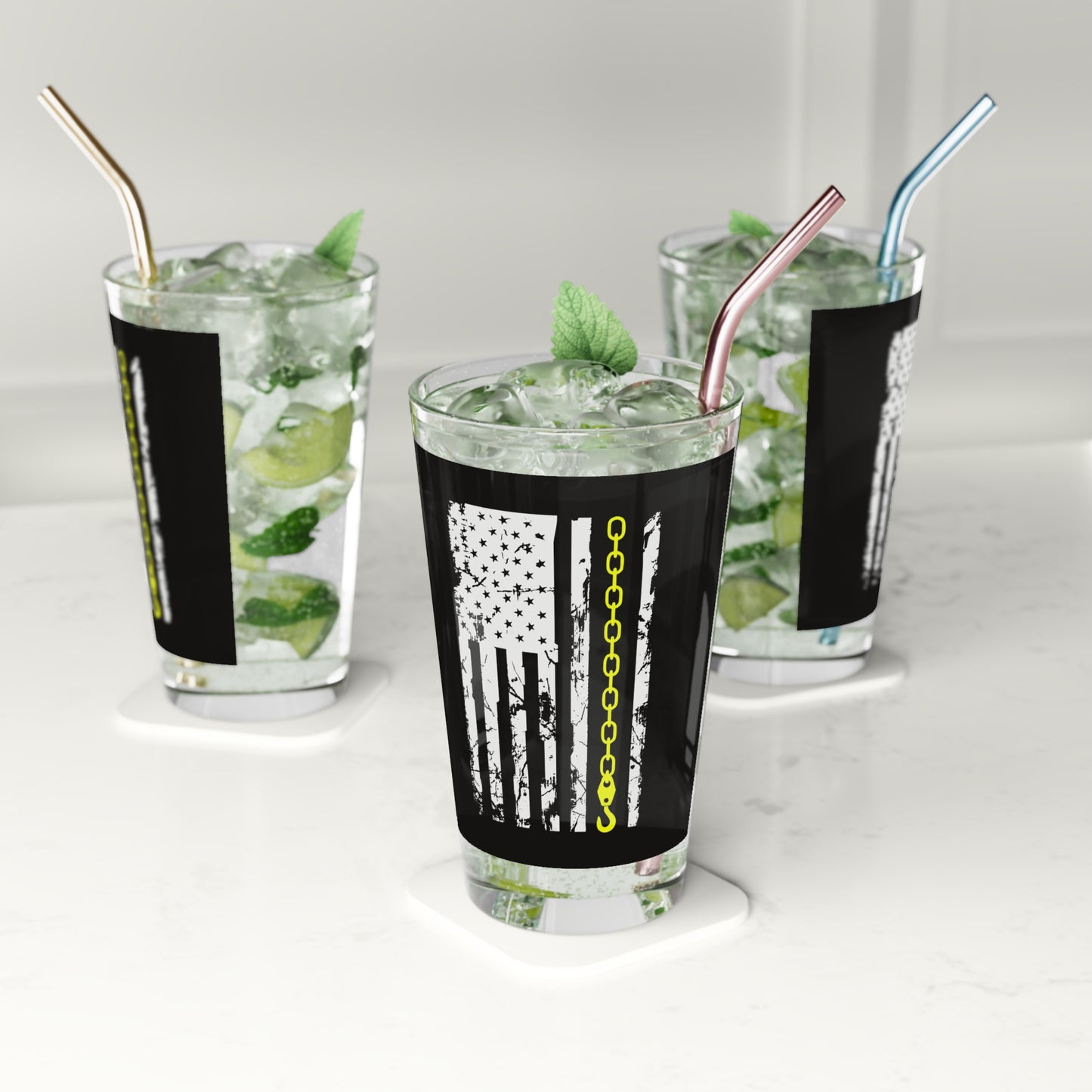 Thin Yellow Line Drinking Glass