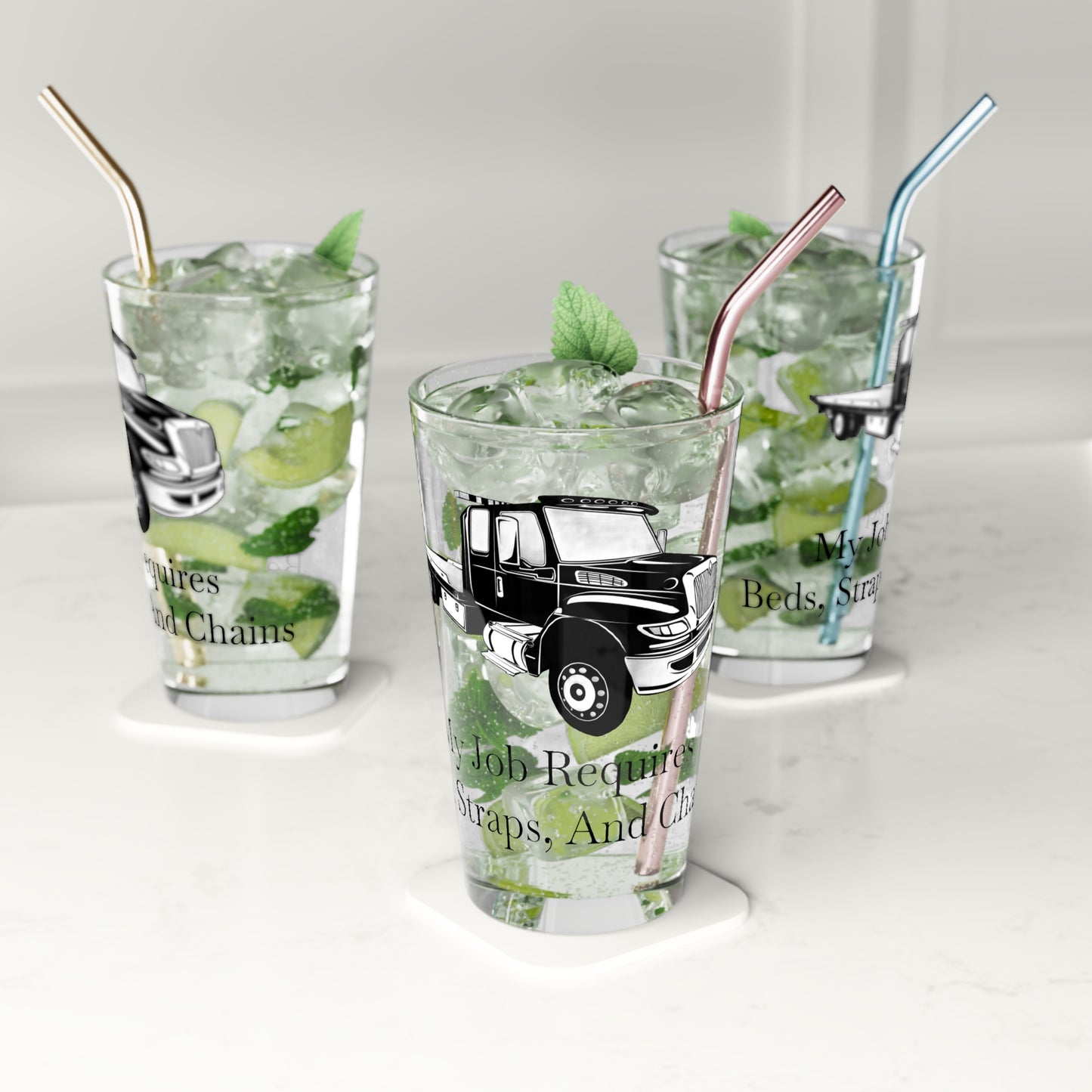 Beds, Straps, And Chains Drinking Glass