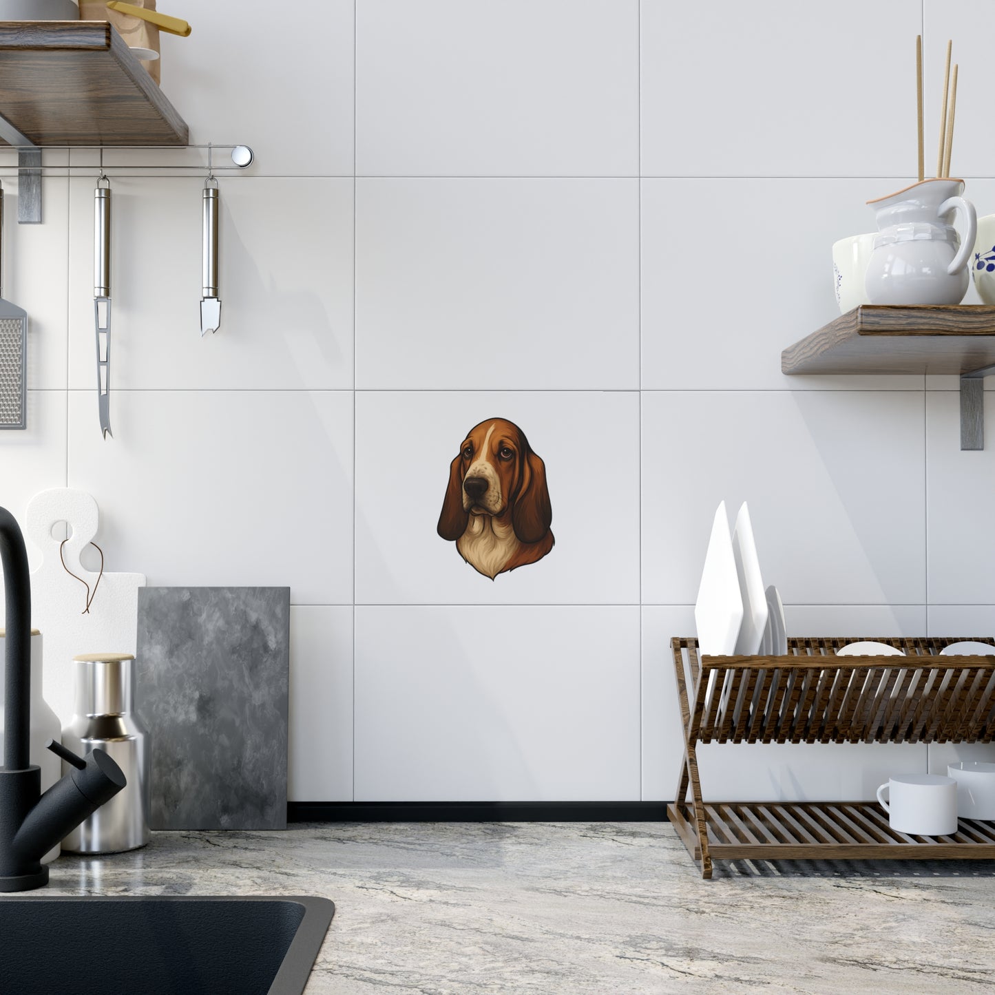 Basset Hound Head Ceramic Photo Tile