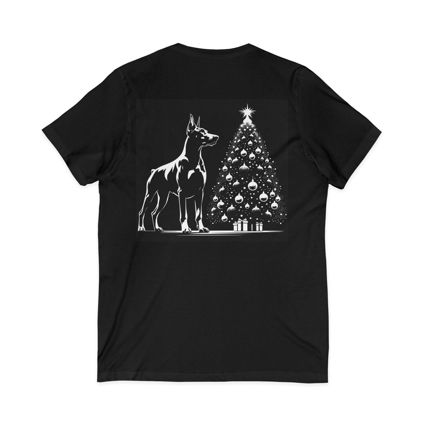 Doberman Christmas Tree Unisex Short Sleeve V-Neck Tee