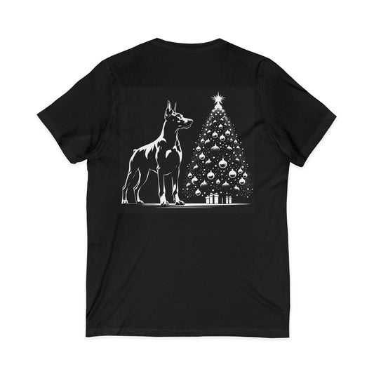 Doberman Christmas Tree Unisex Short Sleeve V-Neck Tee