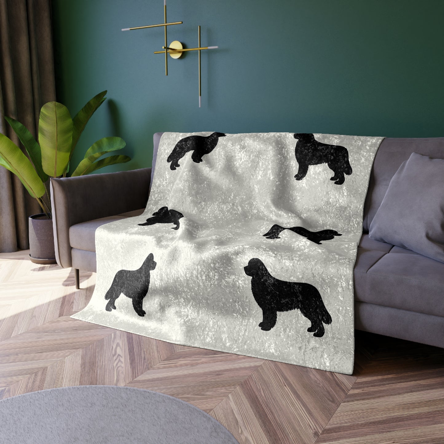 Newfie Silhouette Crushed Velvet Blanket