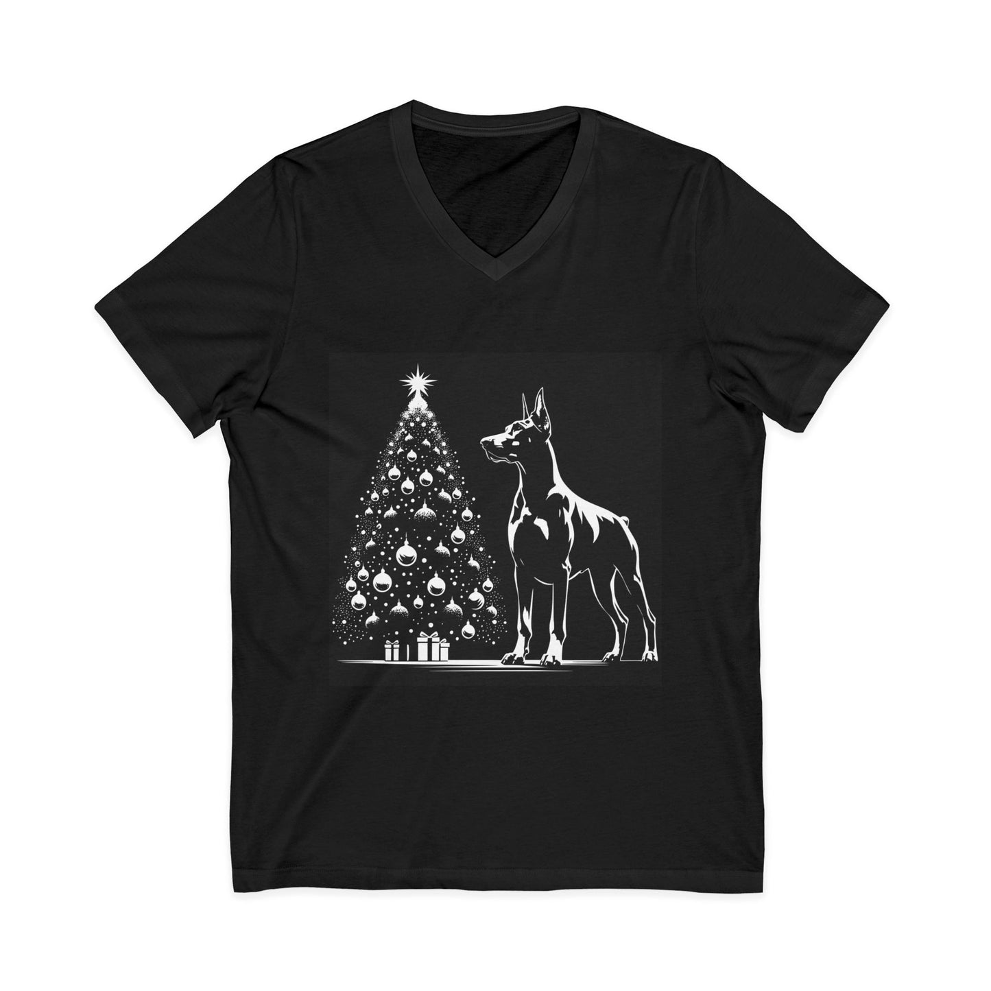 Doberman Christmas Tree Unisex Short Sleeve V-Neck Tee