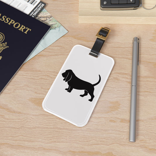 Basset Hound Silhouette Leather Strap Luggage Tag