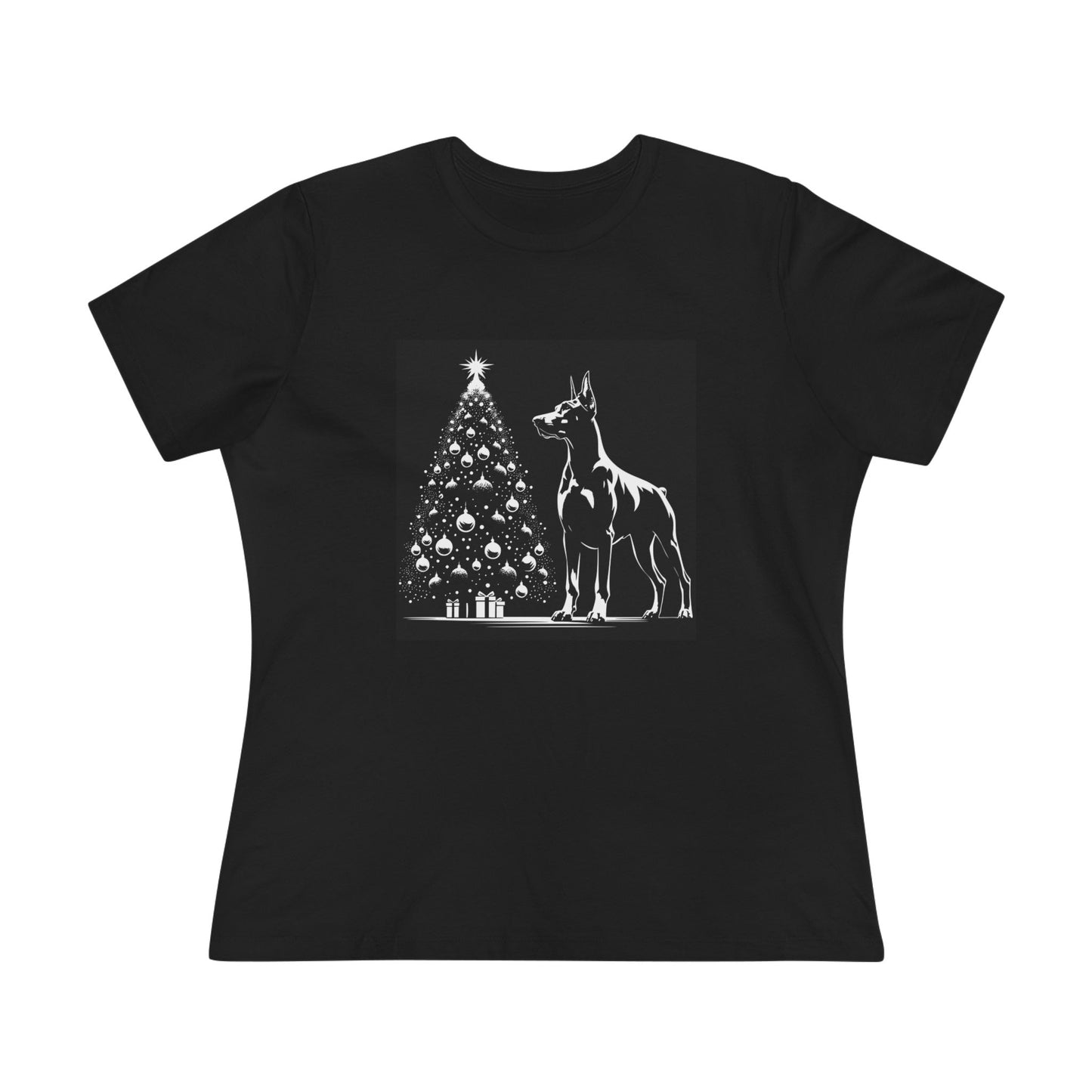 Doberman Christmas Tree Women's Short Sleeve Crewneck Tee