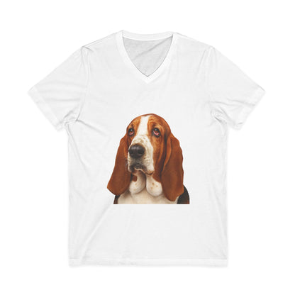 Basset  Head Unisex Short Sleeve V-Neck Tee