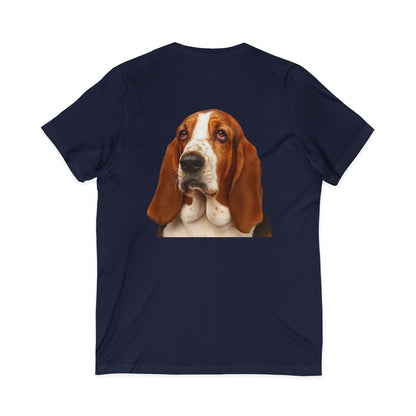 Basset  Head Unisex Short Sleeve V-Neck Tee