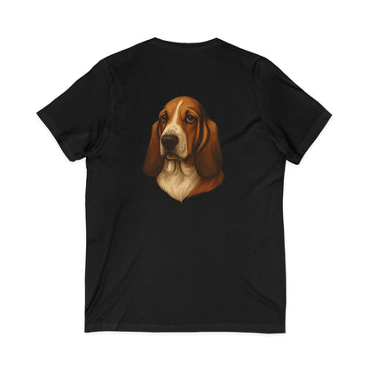 Basset Hound Head Unisex Short Sleeve V-Neck Tee