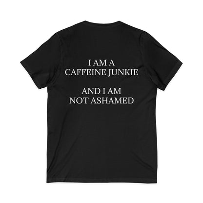 Caffeine Junkie Unisex Short Sleeve V-Neck Tee