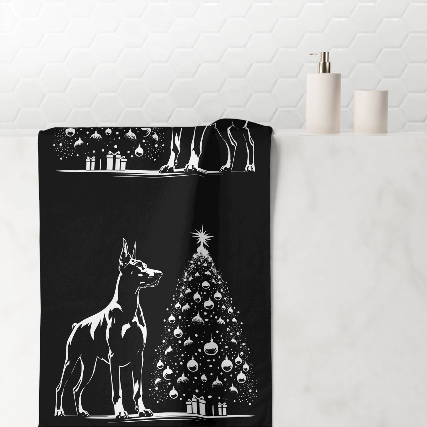 Doberman Christmas Tree Mink-Cotton  Beach Towel