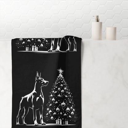 Doberman Christmas Tree Mink-Cotton  Beach Towel