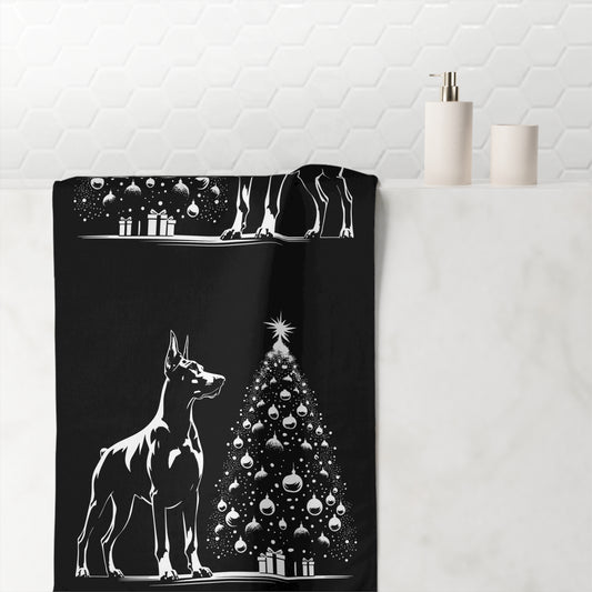 Doberman Christmas Tree Mink-Cotton  Beach Towel