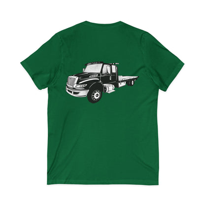 Flatbed Tow Truck Unisex Short Sleeve V-Neck Tee