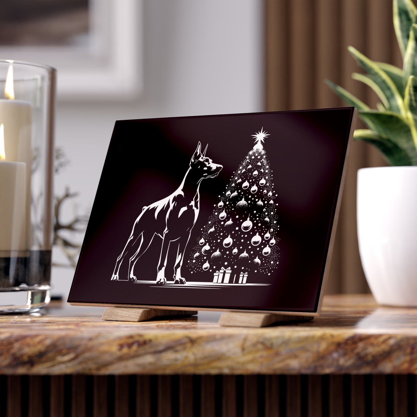 Doberman Christmas Tree Ceramic Photo Tile