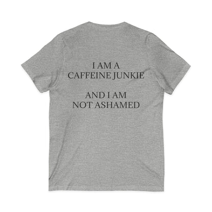 Caffeine Junkie Unisex Short Sleeve V-Neck Tee