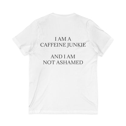 Caffeine Junkie Unisex Short Sleeve V-Neck Tee