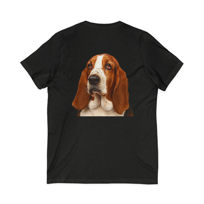 Basset  Head Unisex Short Sleeve V-Neck Tee