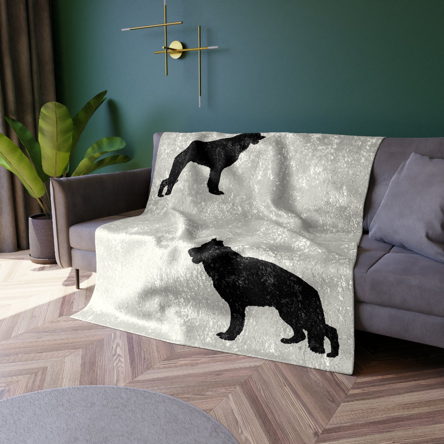 German Shepherd Silhouette Crushed Velvet Blanket