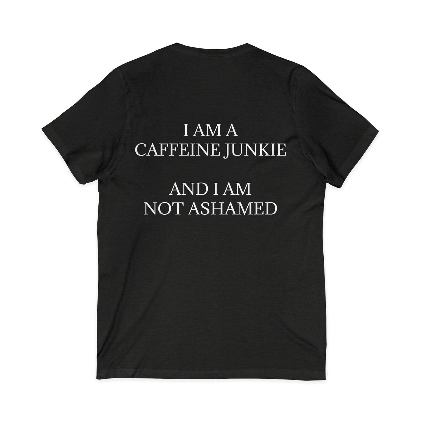 Caffeine Junkie Unisex Short Sleeve V-Neck Tee