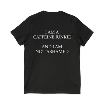 Caffeine Junkie Unisex Short Sleeve V-Neck Tee