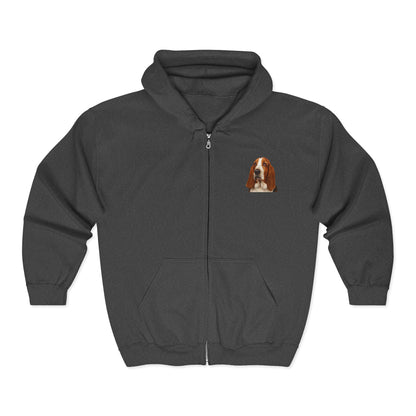 Basset Head Unisex Full Zip Hoodie