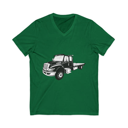Flatbed Tow Truck Unisex Short Sleeve V-Neck Tee