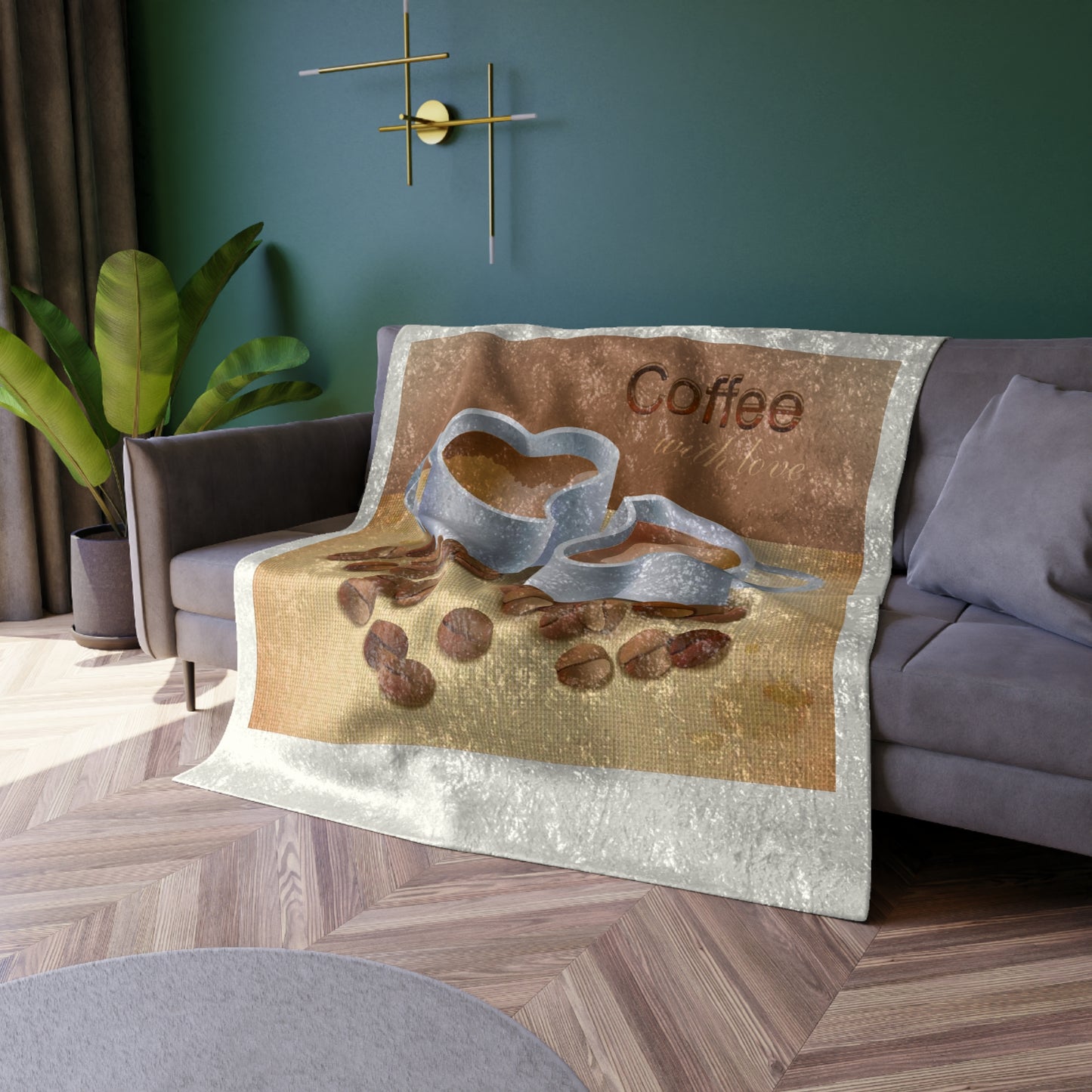 Coffee With Love Crushed Velvet Blanket