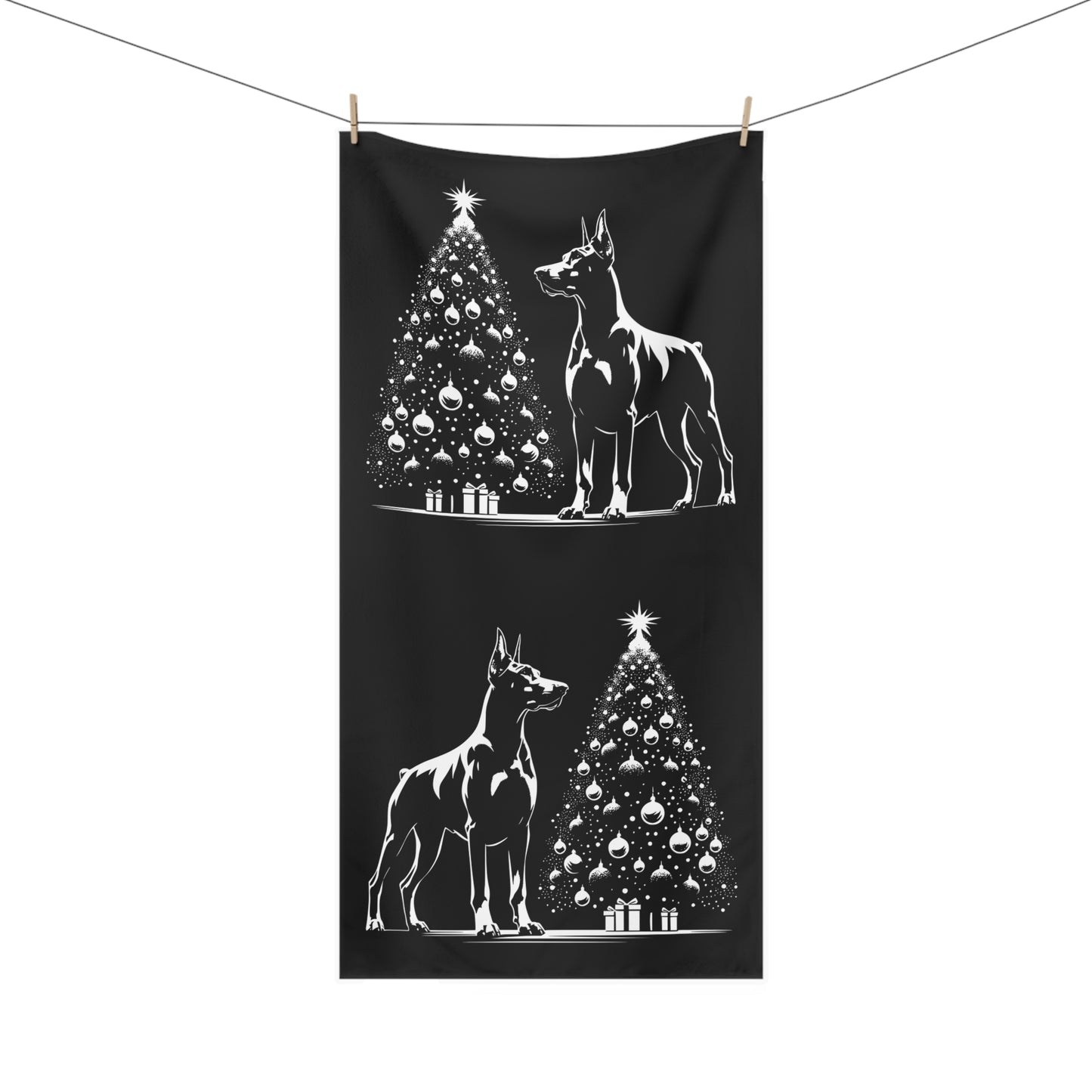 Doberman Christmas Tree Mink-Cotton  Beach Towel