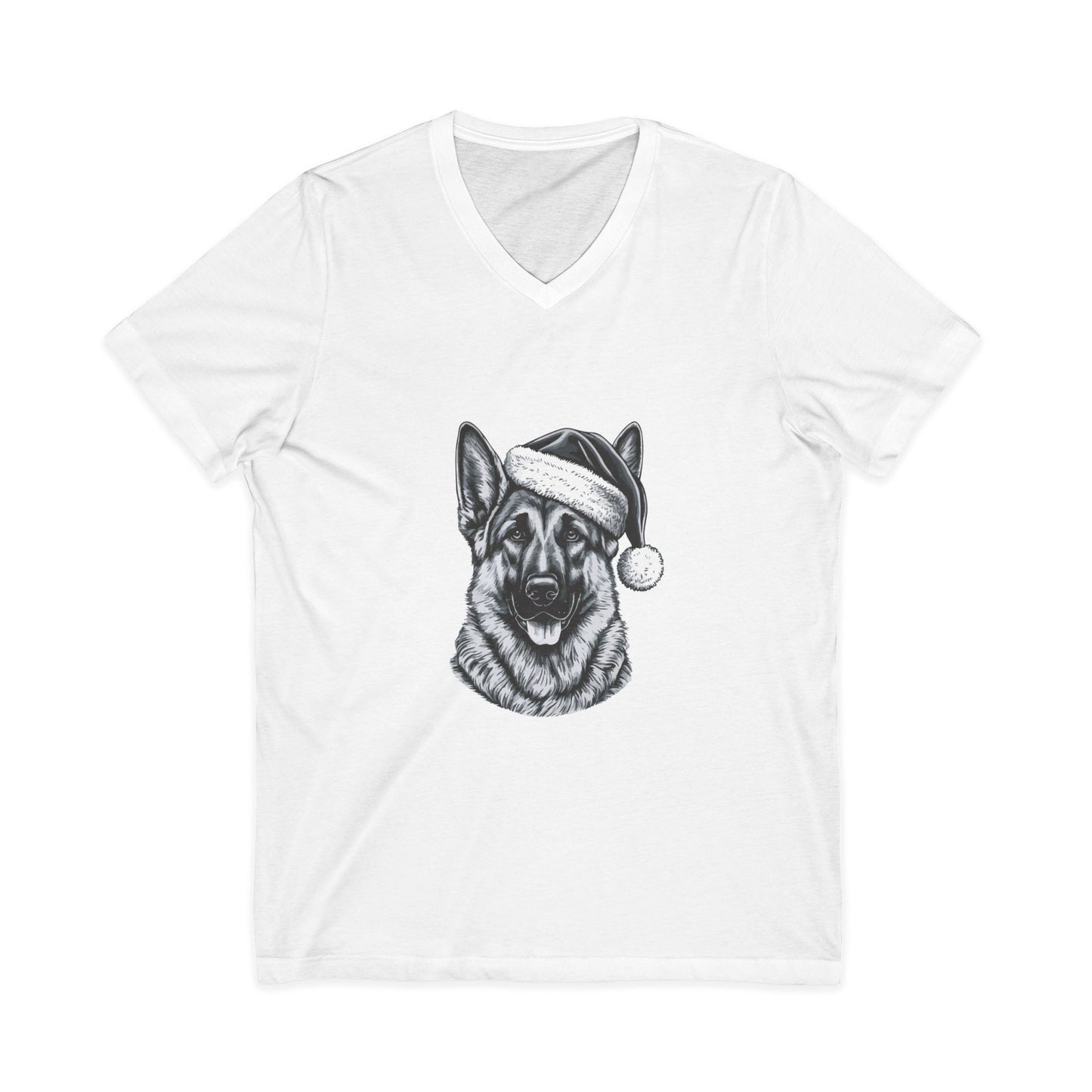 Santa Paws German Shepherd Unisex Short Sleeve V-Neck Tee